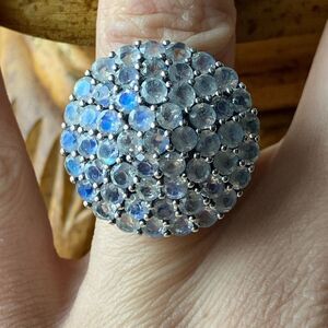 Natural Rainbow Moonstone Sterling Silver Cocktail Ring Size 6
